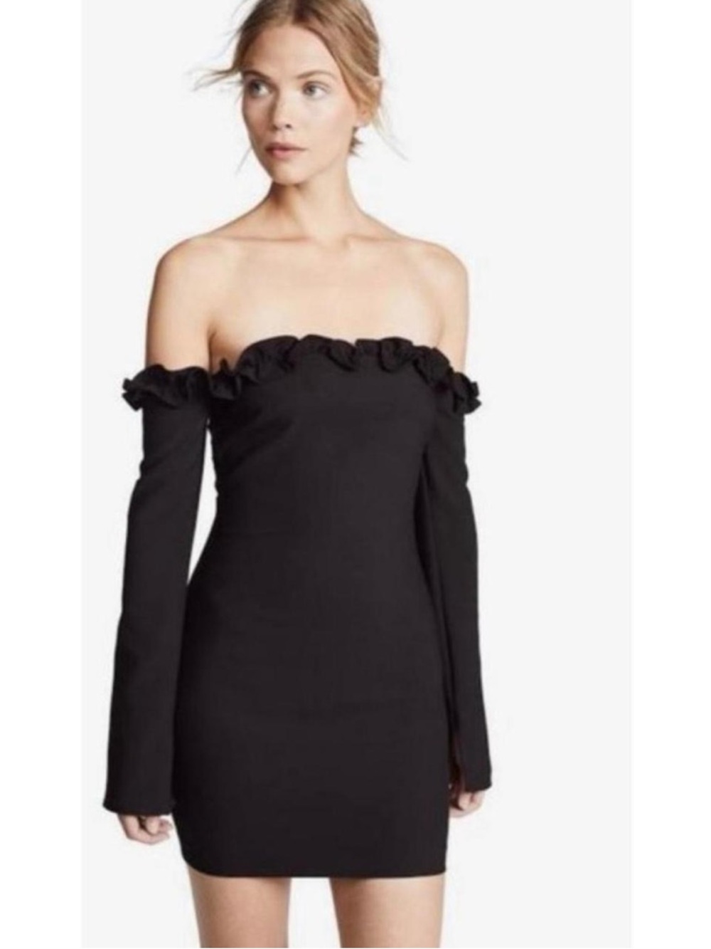 Likely Black Off-Shoulder Ruffle Mini Dress